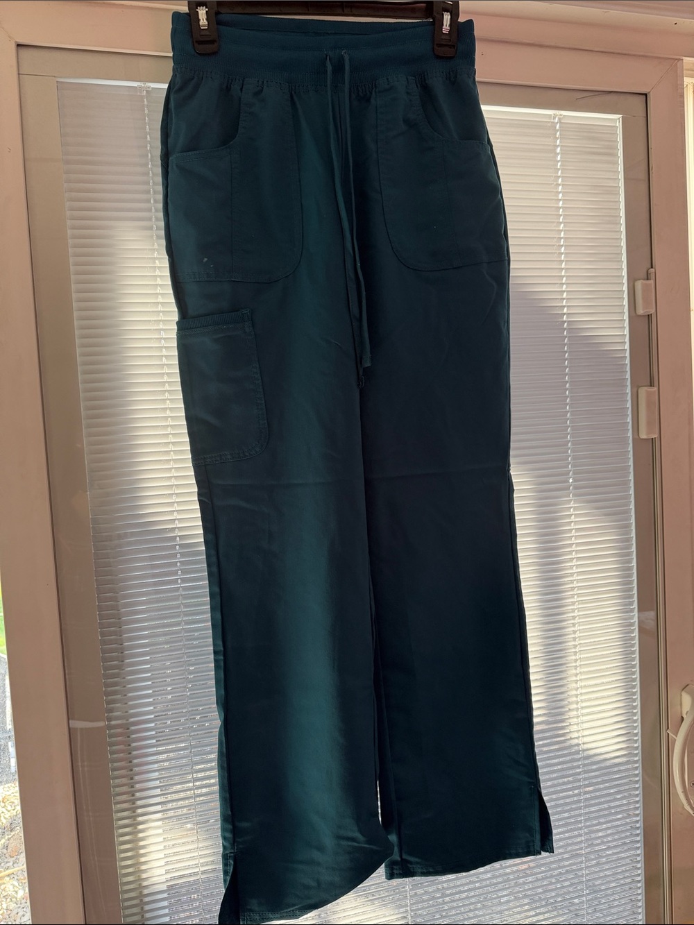 Women’s Dark Teal Drawstring Scrub Pants - Casual Stretch Cargo